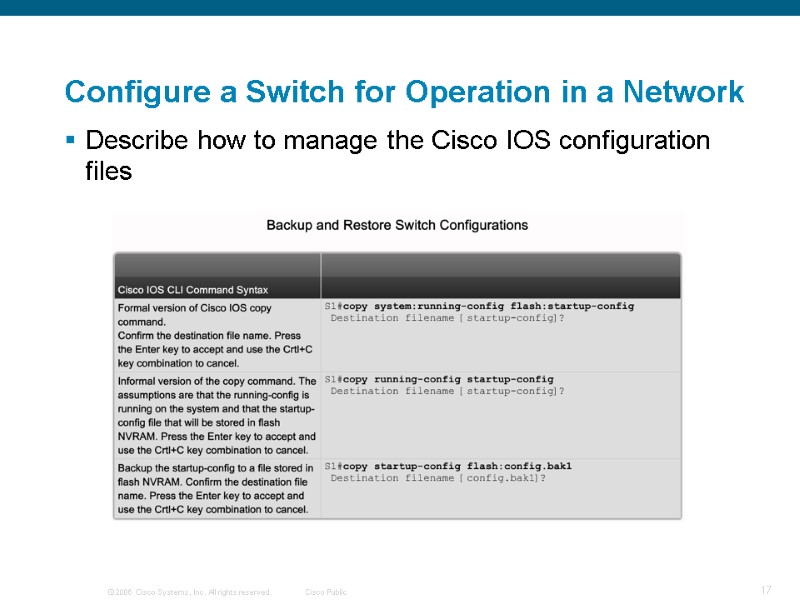Configure a Switch for Operation in a Network Describe how to manage the Cisco